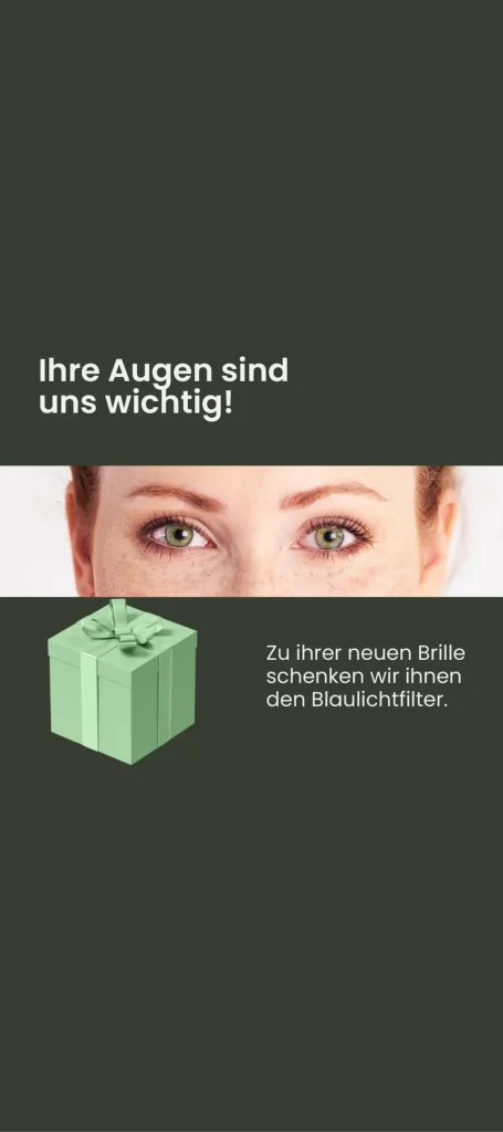 Grafik zum Aktionsangebot für kostenlosen Blaulichtfilter zur neuen Brille